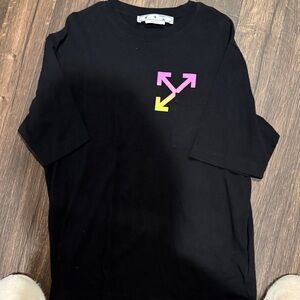 Off-White Black Tee with Pink and Yellow Arrows